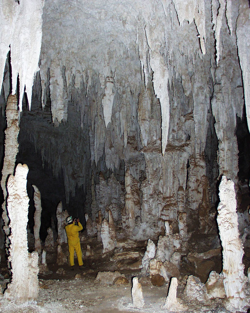Stalactites (hanging from the cave ceiling) and stalagmites (growing up from the cave floor) will eventually meet to form a column. Photo taken at the Wolkberg Cave, Limpopo Province